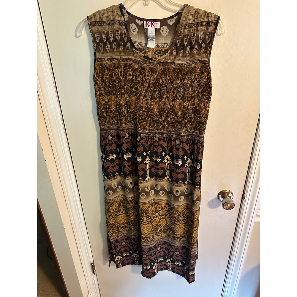 R&K Originals Womens Brown Tribal Print Smocked Midi Dress Size 12 151270JP